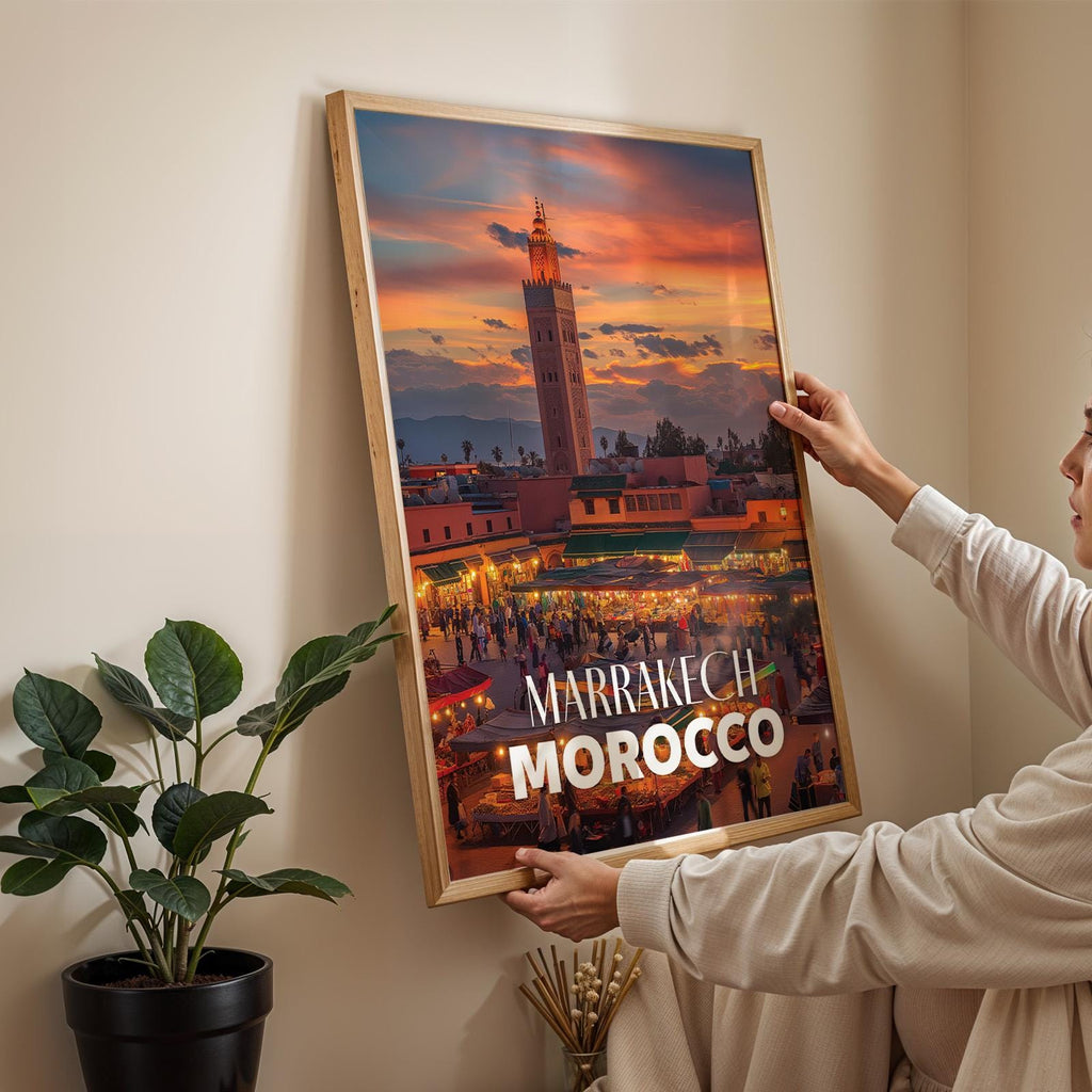 Marrakech Morocco Cityscape Print: Jemaa el-Fnaa Square Wall Art (Digital Download)