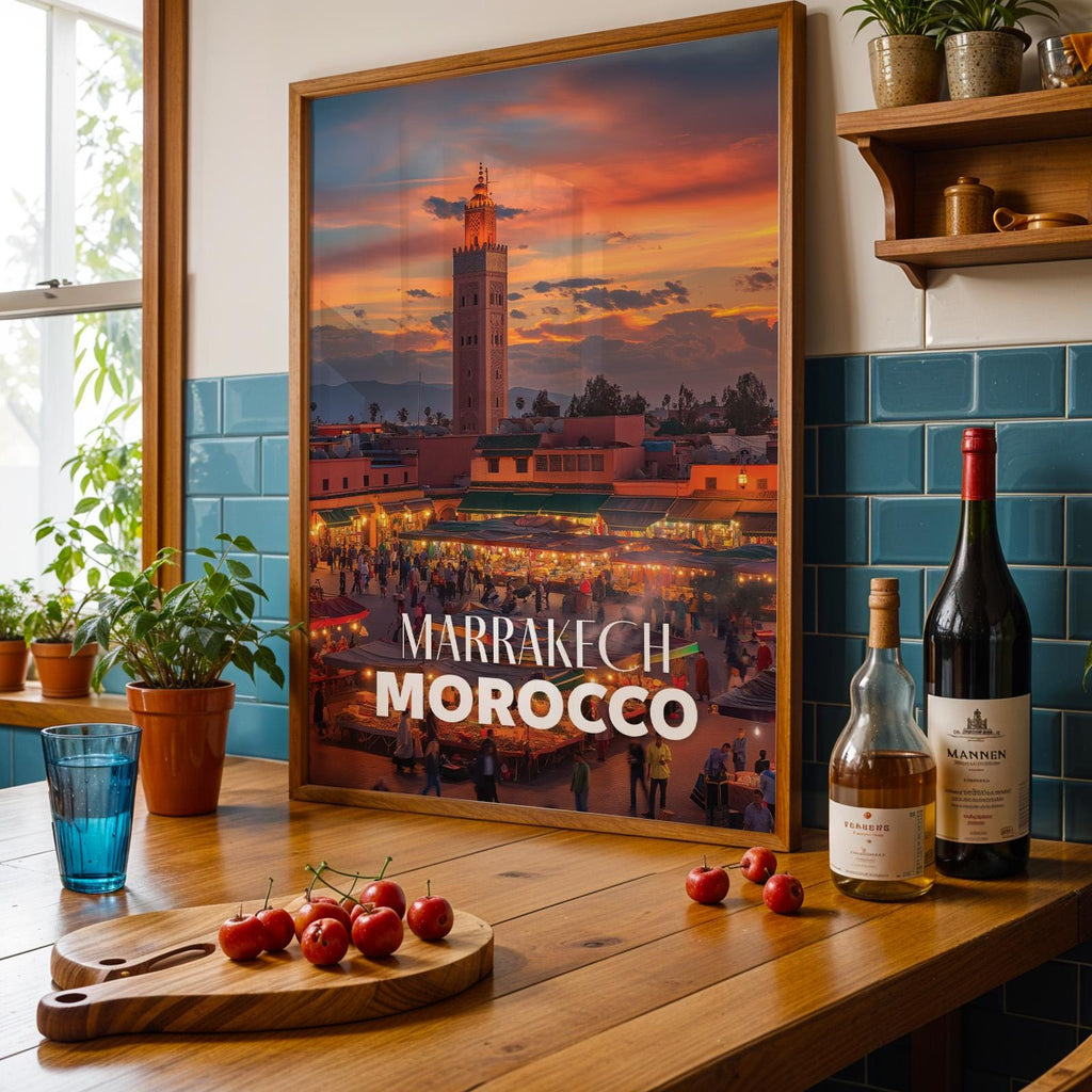 Marrakech Morocco Cityscape Print: Jemaa el-Fnaa Square Wall Art (Digital Download)