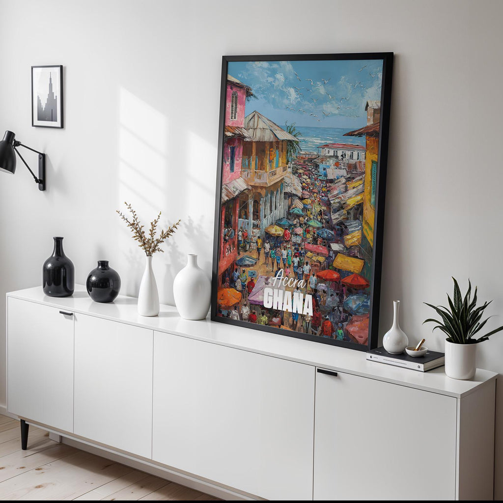 Accra Ghana Market Coastal Print: Vibrant African Wall Art (Digital Download)
