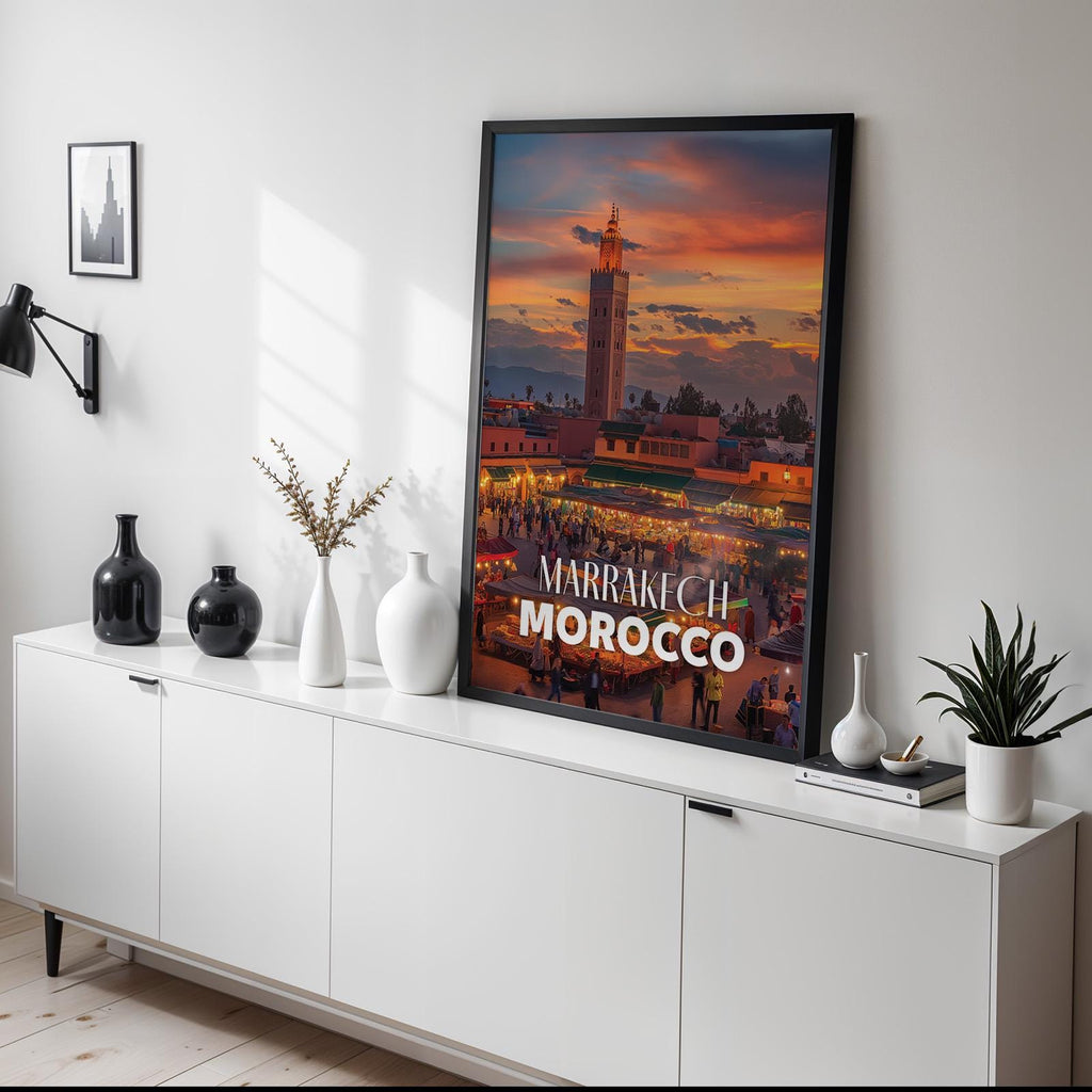 Marrakech Morocco Cityscape Print: Jemaa el-Fnaa Square Wall Art (Digital Download)