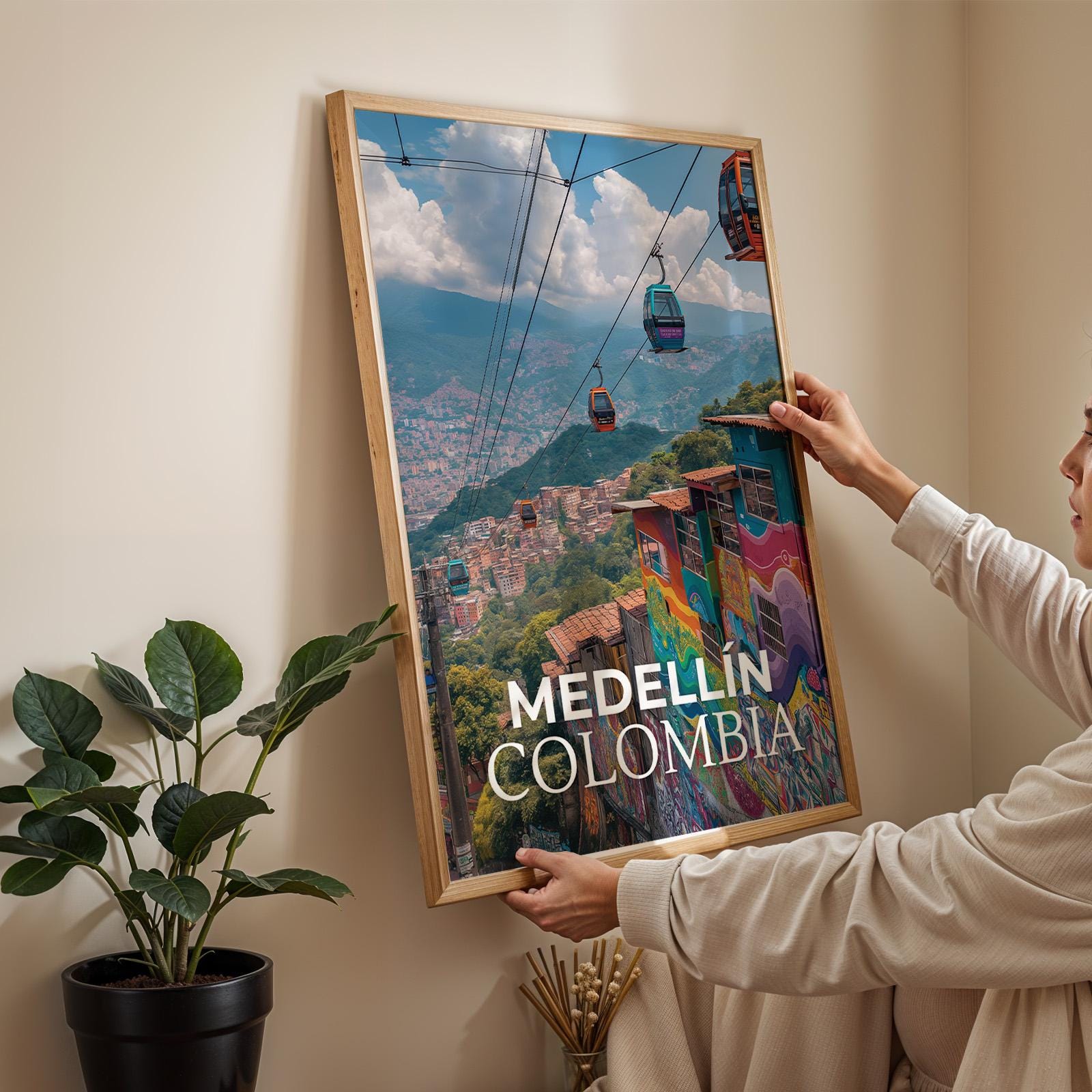 Medellín Colombia Street Art Print: Comuna 13 Cityscape (Digital Download)