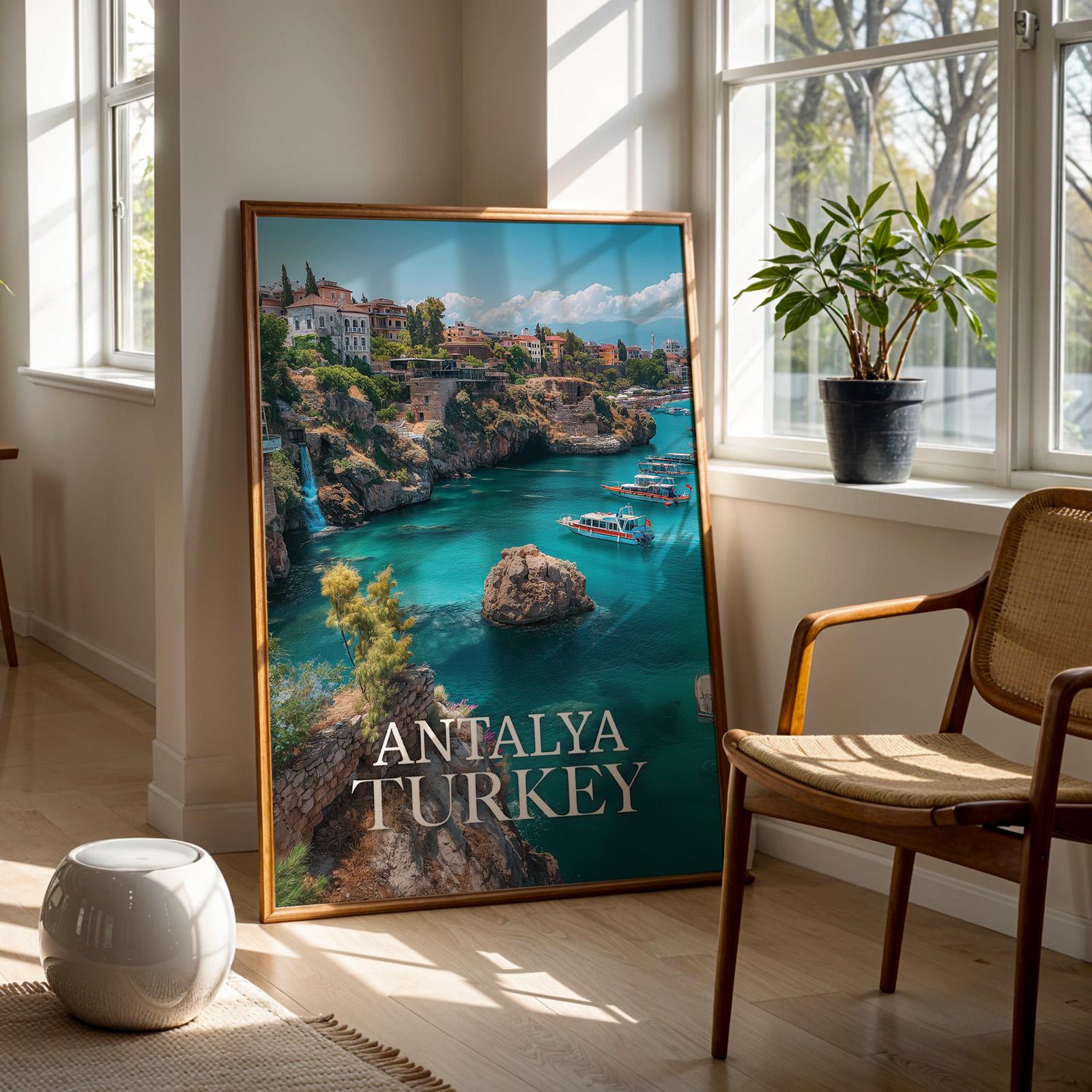 Antalya Turkey Coastal Cityscape Print: Vibrant Travel Poster (Digital Download