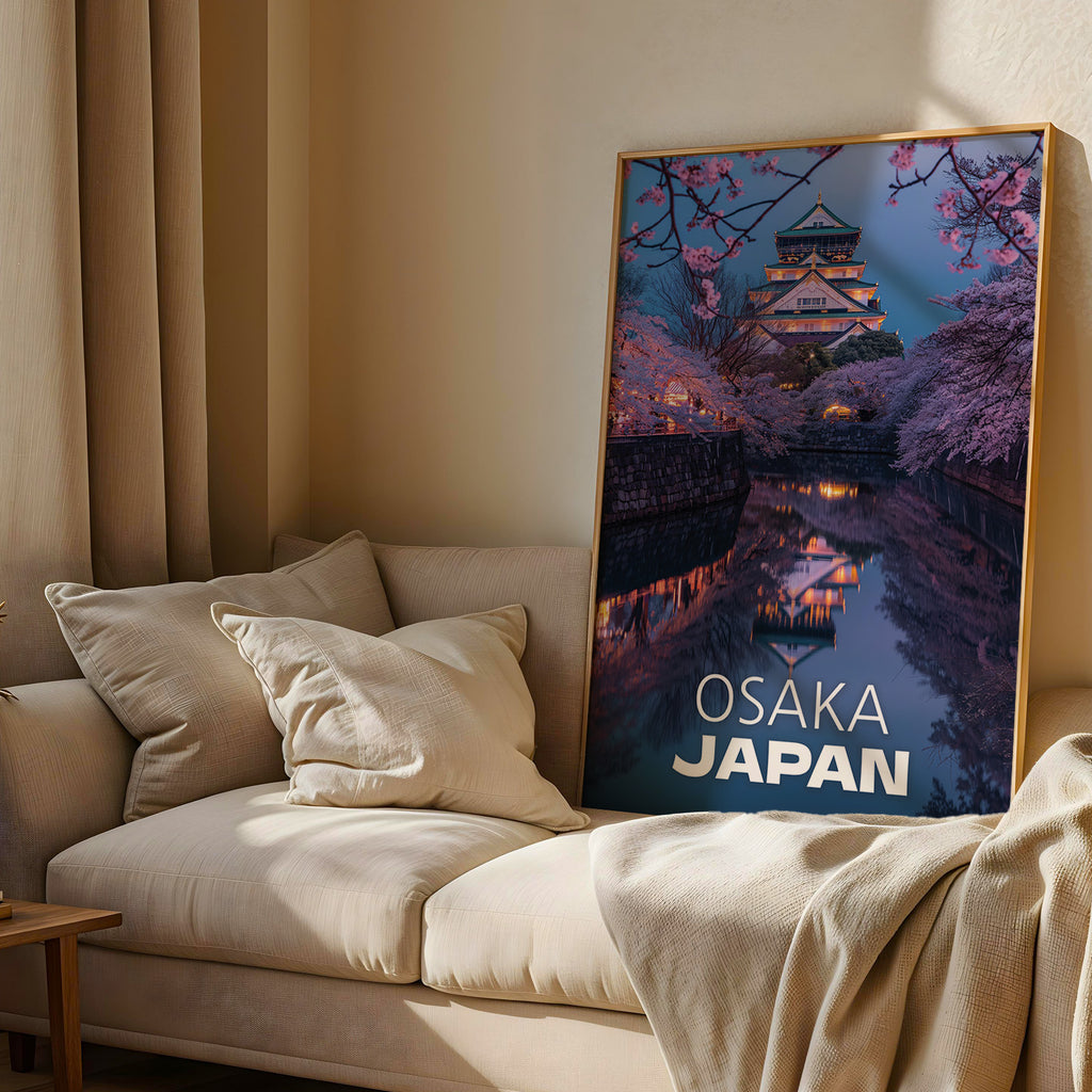 Osaka Castle Neon Cityscape Print: Vibrant Japan Wall Art (Digital Download)