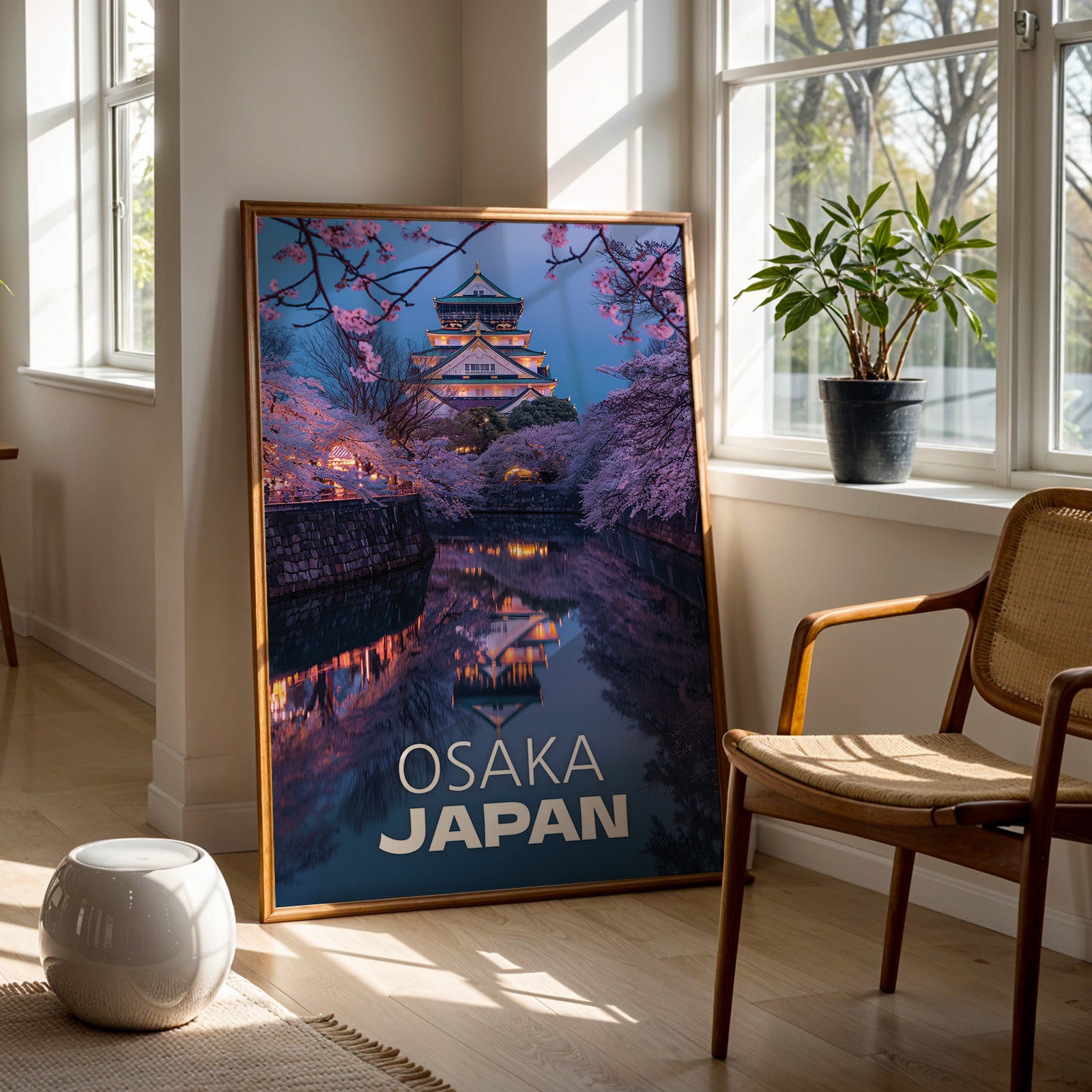 Osaka Castle Neon Cityscape Print: Vibrant Japan Wall Art (Digital Download)