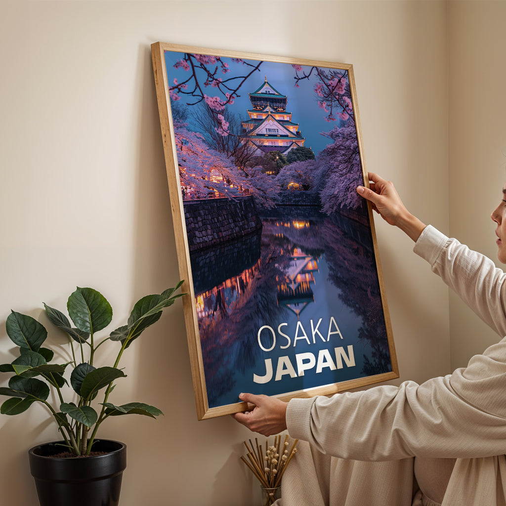 Osaka Castle Neon Cityscape Print: Vibrant Japan Wall Art (Digital Download)