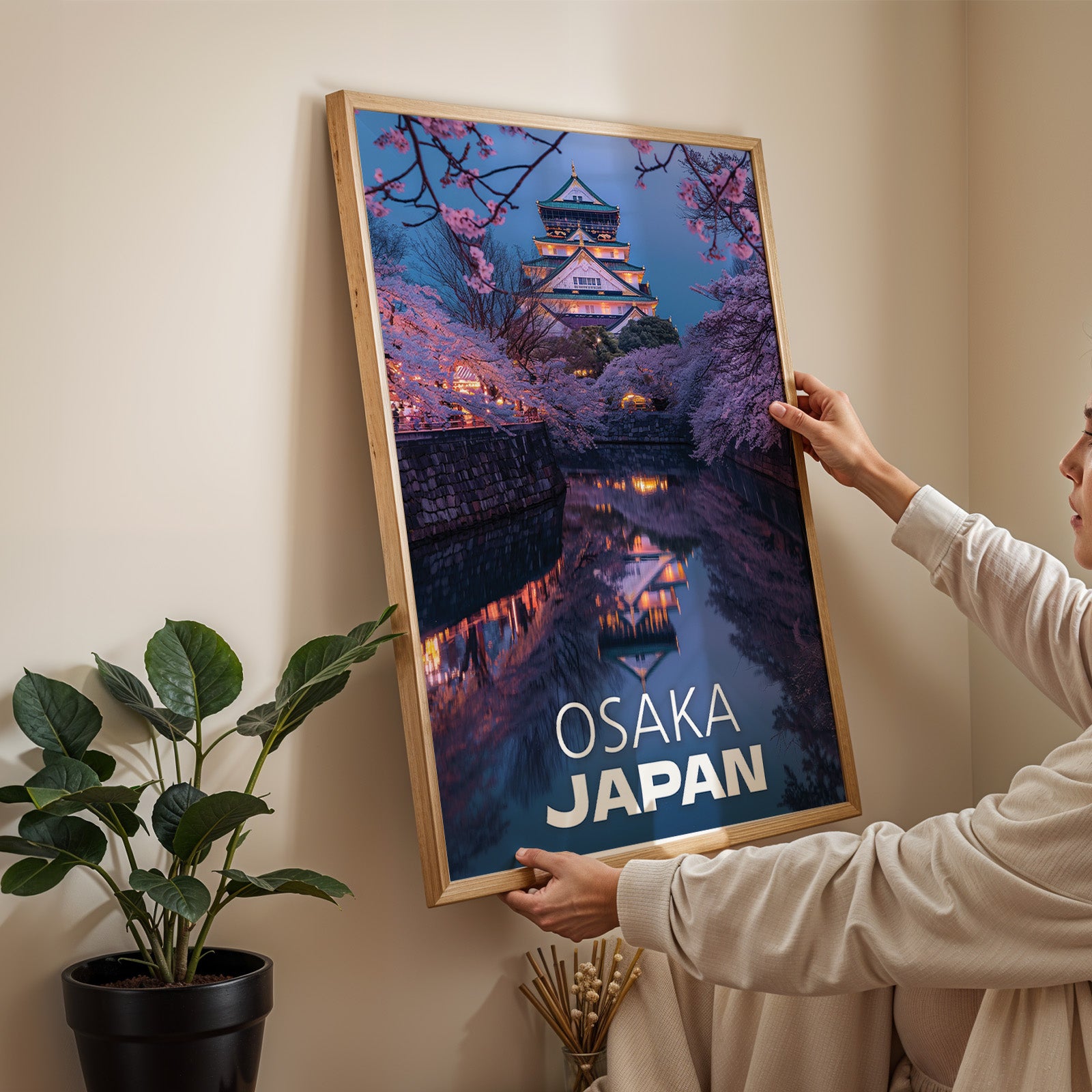 Osaka Castle Neon Cityscape Print: Vibrant Japan Wall Art (Digital Download)