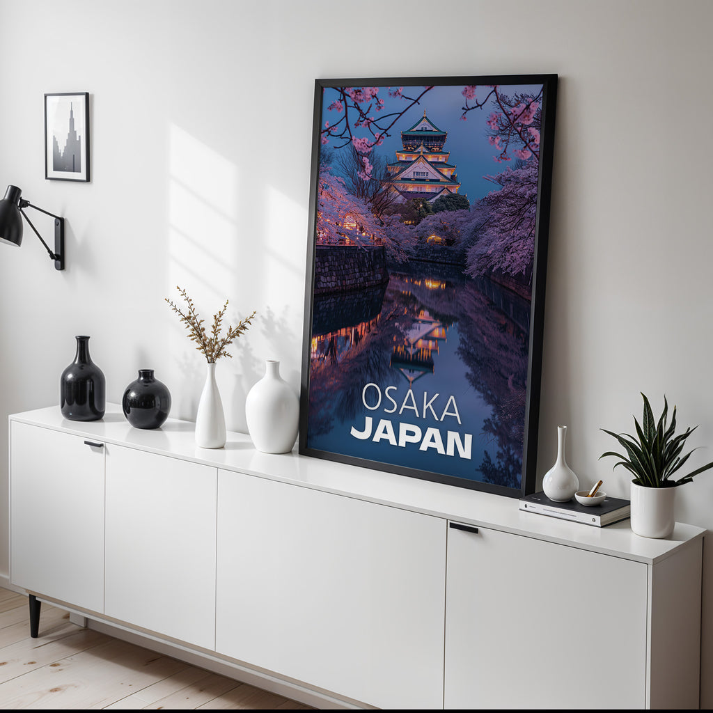 Osaka Castle Neon Cityscape Print: Vibrant Japan Wall Art (Digital Download)
