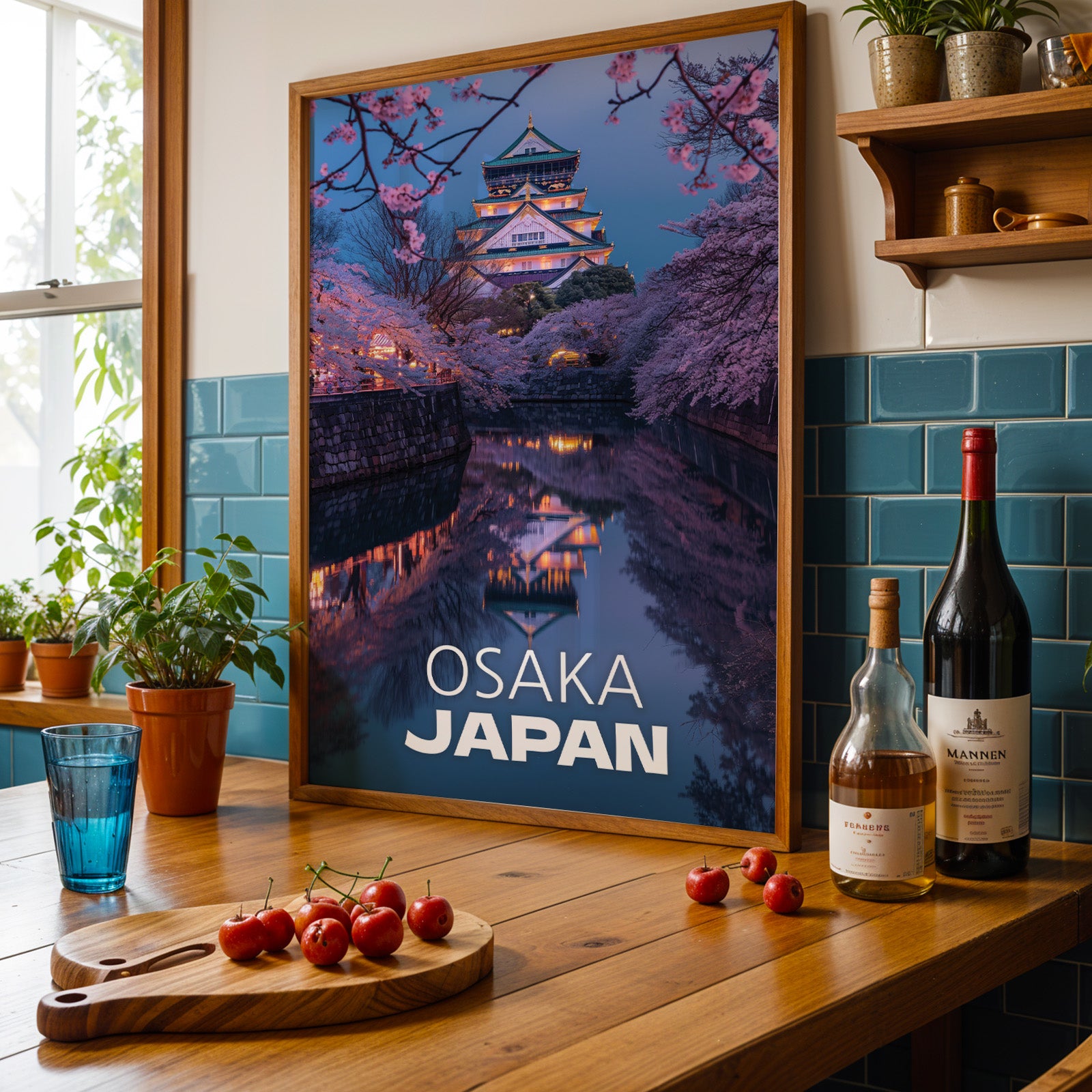 Osaka Castle Neon Cityscape Print: Vibrant Japan Wall Art (Digital Download)