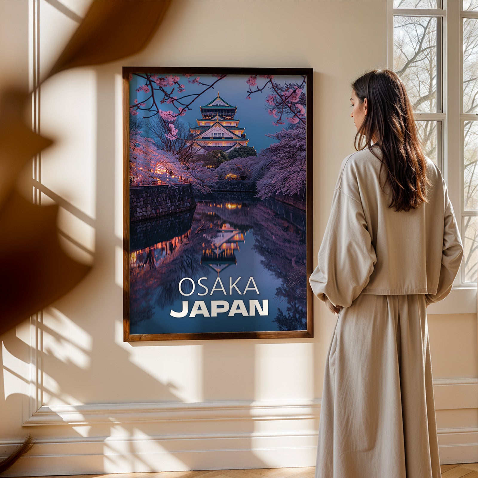 Osaka Castle Neon Cityscape Print: Vibrant Japan Wall Art (Digital Download)